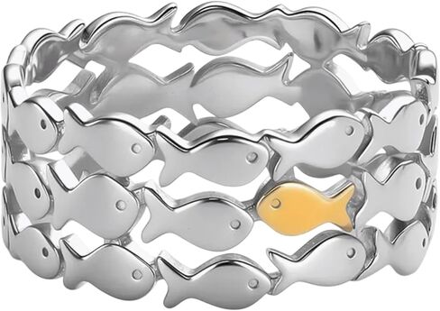 Fish ring | unique wide band adjustable ring with fish pattern, bold minimalist ocean sea water aesthetic statement gift, animal goldfish trendy accessory in Saudi Arabia