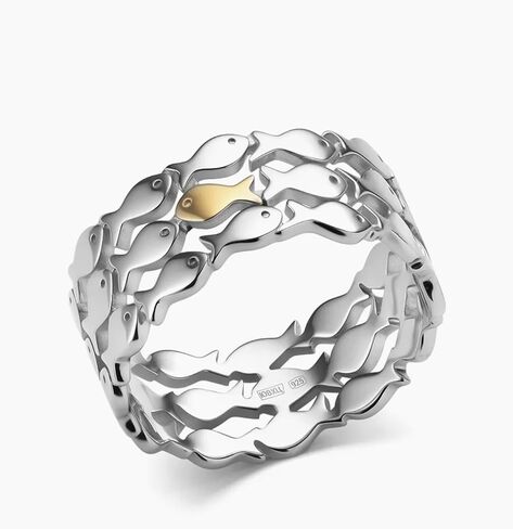Fish ring | unique wide band adjustable ring with fish pattern, bold minimalist ocean sea water aesthetic statement gift, animal goldfish trendy accessory in Saudi Arabia