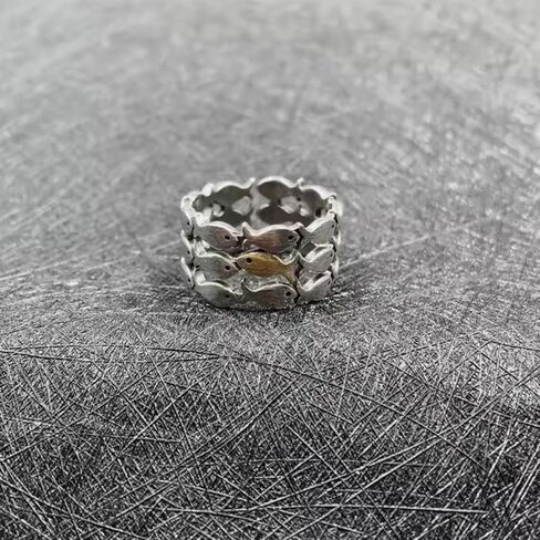 Fish ring | unique wide band adjustable ring with fish pattern, bold minimalist ocean sea water aesthetic statement gift, animal goldfish trendy accessory in Saudi Arabia