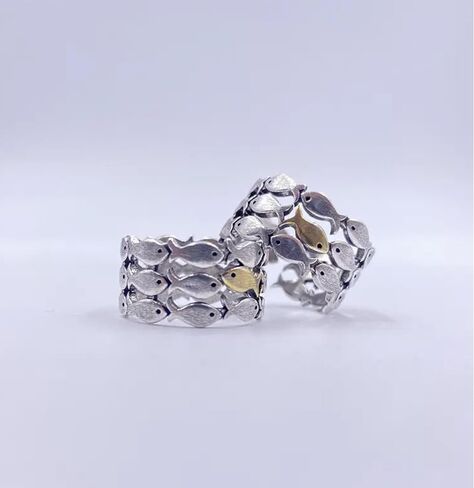 Fish ring | unique wide band adjustable ring with fish pattern, bold minimalist ocean sea water aesthetic statement gift, animal goldfish trendy accessory in Saudi Arabia