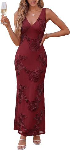Caracilia Women Floral Maxi Dress 2026 Summer Mesh Deep V Neck Bodycon Formal Wedding Guest Cocktail Prom Party Long Dresses in Saudi Arabia