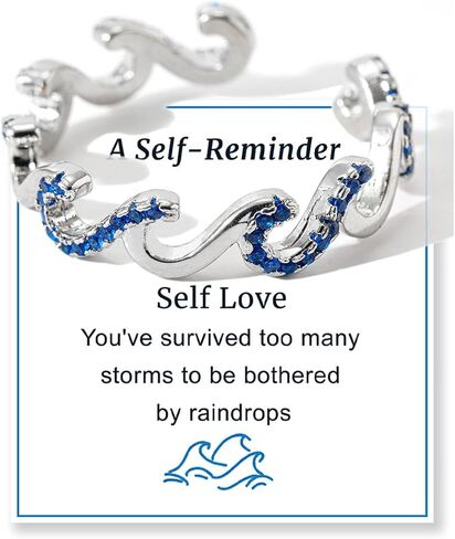 Silver/Gold Wave Rings for Women, High And Low Blue Wave, Adjustable Self Reminder Ring Self Love Inspirational Ocean Wave Jewelry for Sister Best Friend Daughter in Kuwait
