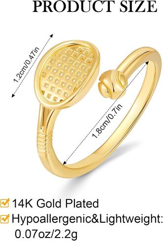 Tennis Rings for Women Racket Ring 14K Gold Plated Stackable Open Adjustable Rings Player Mom Sports Fans Jewelry Gifts in Saudi Arabia