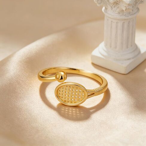 Tennis Rings for Women Racket Ring 14K Gold Plated Stackable Open Adjustable Rings Player Mom Sports Fans Jewelry Gifts in Saudi Arabia