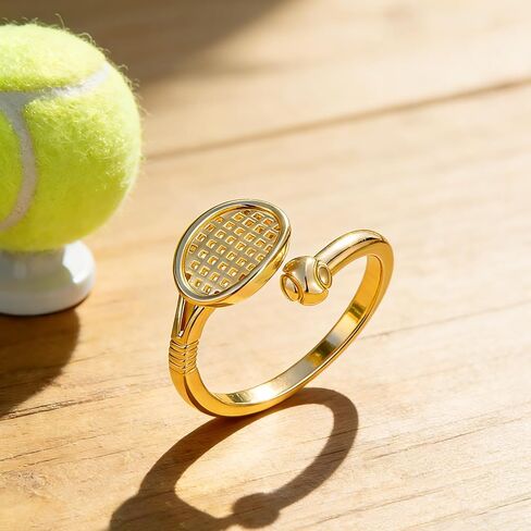 Tennis Rings for Women Racket Ring 14K Gold Plated Stackable Open Adjustable Rings Player Mom Sports Fans Jewelry Gifts in Saudi Arabia