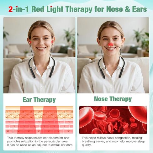 Upgraded 2-in-1 Red Light Therapy Device for Ears & Nose, Dual-Wavelength 660nm Red Light & 810nm Near-Infrared Light, Timer Function, Neck-Wearable Design for Ear Comfort & Daily Wellness Care in Saudi Arabia