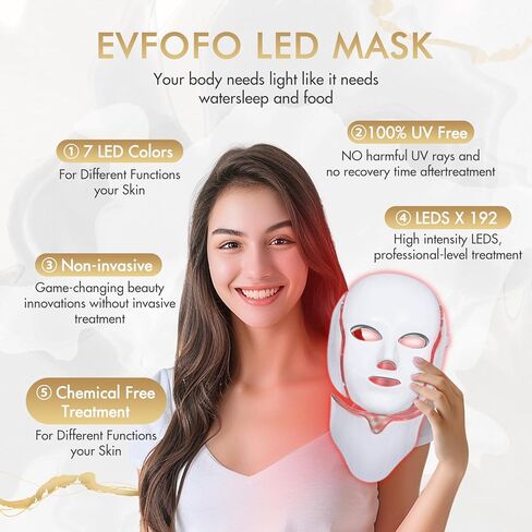 EVFOFO Red Light Therapy Mask for Face, 7 Custom Modes with 850nm NIR & 630nm Red Light, Portable LED Face Mask Light Therapy with Timer for Home Use, White in Saudi Arabia