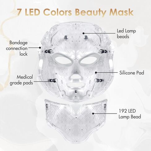 EVFOFO Red Light Therapy Mask for Face, 7 Custom Modes with 850nm NIR & 630nm Red Light, Portable LED Face Mask Light Therapy with Timer for Home Use, White in Saudi Arabia