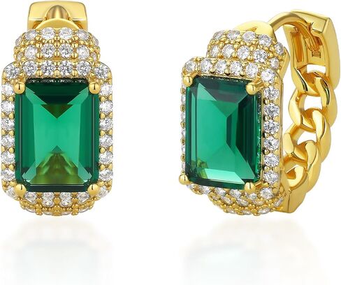 EVEYE Green Jewelry Earrings for Women, 18K Gold Plated Huggie Hoop with Created-Emerald and Cubic Zirconia, Lightweight Adjustable Earrings, Eco-Friendly Recycled Brass Birthday Gift for Women in Saudi Arabia