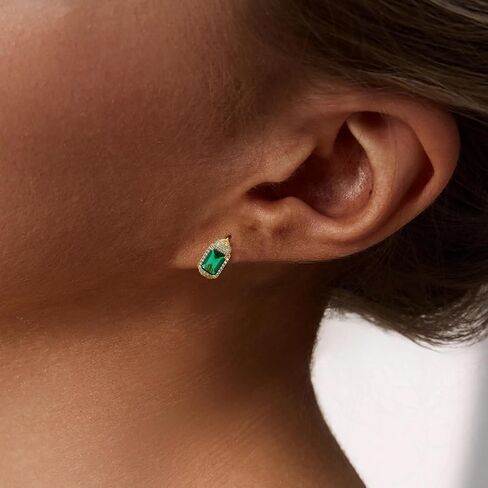EVEYE Green Jewelry Earrings for Women, 18K Gold Plated Huggie Hoop with Created-Emerald and Cubic Zirconia, Lightweight Adjustable Earrings, Eco-Friendly Recycled Brass Birthday Gift for Women in Saudi Arabia