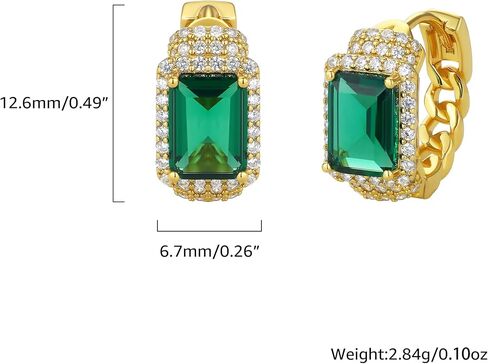 EVEYE Green Jewelry Earrings for Women, 18K Gold Plated Huggie Hoop with Created-Emerald and Cubic Zirconia, Lightweight Adjustable Earrings, Eco-Friendly Recycled Brass Birthday Gift for Women in Saudi Arabia