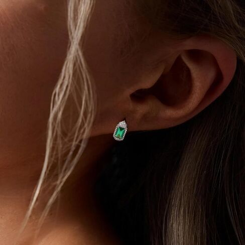 EVEYE Green Jewelry Earrings for Women, 18K Gold Plated Huggie Hoop with Created-Emerald and Cubic Zirconia, Lightweight Adjustable Earrings, Eco-Friendly Recycled Brass Birthday Gift for Women in Saudi Arabia
