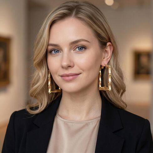4 Pairs Large Bamboo Hoop Earrings, Gold Plated Bamboo Hoops with Stainless Steel Post, Hypoallergenic Trendy 90s Hoop Earrings for Women Retro Style Parties in Saudi Arabia