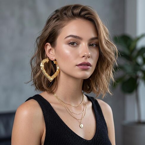 4 Pairs Large Bamboo Hoop Earrings, Gold Plated Bamboo Hoops with Stainless Steel Post, Hypoallergenic Trendy 90s Hoop Earrings for Women Retro Style Parties in Saudi Arabia