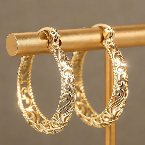 Fashion Filigree Golden Circle Hoop Earrings for Women Casual Party Earrings Jewelry in Kuwait