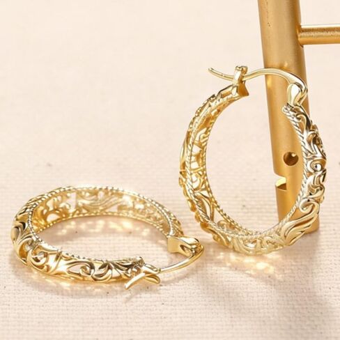 Fashion Filigree Golden Circle Hoop Earrings for Women Casual Party Earrings Jewelry in Kuwait