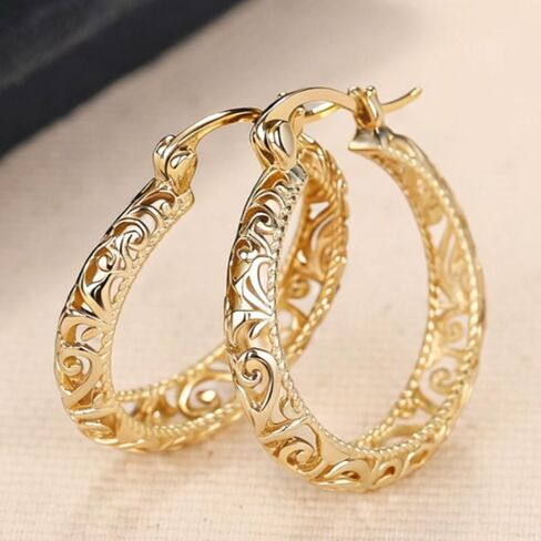 Fashion Filigree Golden Circle Hoop Earrings for Women Casual Party Earrings Jewelry in Kuwait
