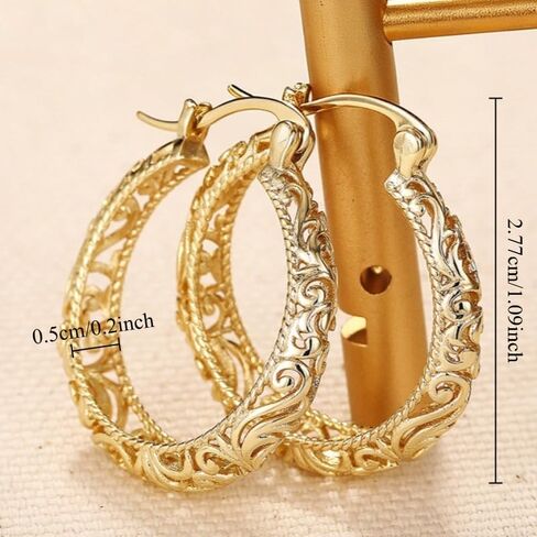 Fashion Filigree Golden Circle Hoop Earrings for Women Casual Party Earrings Jewelry in Kuwait