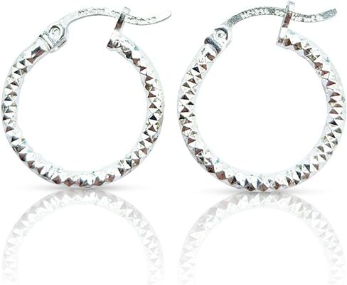 Sparkly Anti-tarnish Silver hoops Sterling Silver .925 Hoop Earrings Textured Medium 30mm Hinged back Hypoallergenic Hoops for Women, Bridal earrings, Gift for her in Kuwait