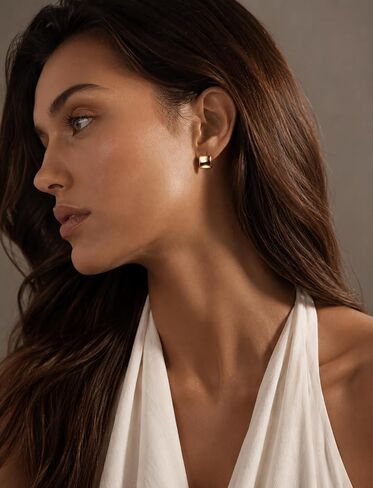 VÓEN Refined Glow Mini Hoops – 14K Yellow Gold Huggie Hoop Earrings for Women - 13.5mm Small Gold Earrings for Women - Lightweight Hypoallergenic Thick Hoops in Saudi Arabia