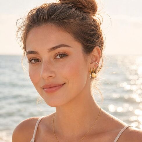 4Pcs Earring Sets for Women, 14k Gold Plated Pearl Dangle Dainty Earrings Stack Fashion Unique Gold Plated Hoop Earrings for Women Trendy Multiple Piercing in Saudi Arabia