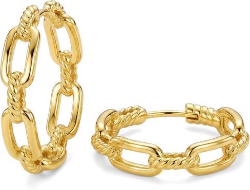 14K Gold Link Hoop Earrings for Women Paperclip Chain Style Hypoallergenic Lightweight Hoops Earring for Women 30mm in Saudi Arabia
