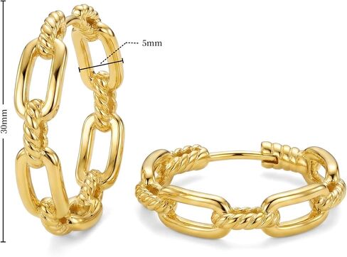 14K Gold Link Hoop Earrings for Women Paperclip Chain Style Hypoallergenic Lightweight Hoops Earring for Women 30mm in Saudi Arabia