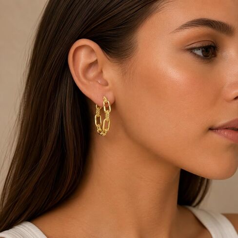 14K Gold Link Hoop Earrings for Women Paperclip Chain Style Hypoallergenic Lightweight Hoops Earring for Women 30mm in Saudi Arabia