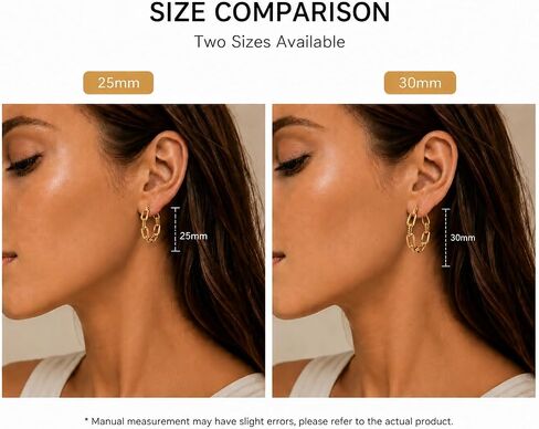 14K Gold Link Hoop Earrings for Women Paperclip Chain Style Hypoallergenic Lightweight Hoops Earring for Women 30mm in Saudi Arabia