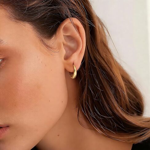 Gold Hoop Earrings for Women 14K Gold Earrings for Women 14K Gold Hoop Earring for Womens Hoops Flowing Curve for Feminine Feel Hoops Earring for Womens 13/18/ 22 MM in Saudi Arabia