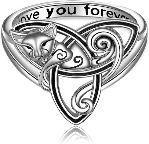 POPLYKE Celtic Cat Ring for Women 925 Sterling Silver Trinity Celtic Knot Ring Animal Ring Jewelry Ring Size 6-9 in Kuwait