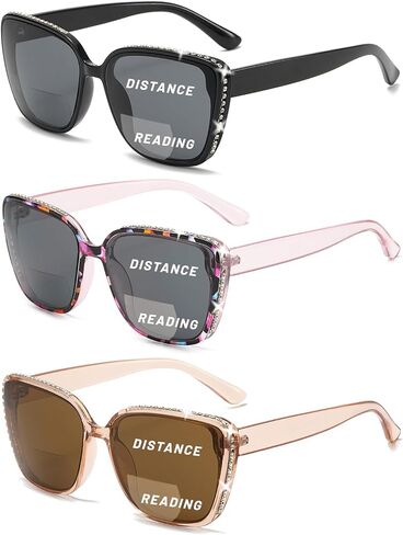 Bifocal Reading Sunglasses For Women 3 Pack UV400 Fashion Square Sun Reader With Spring Hinge Outdoor Anti Ray Lens in Saudi Arabia