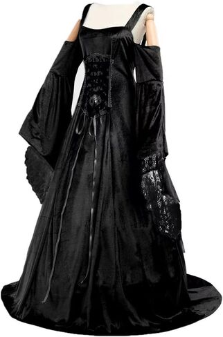Womens Renaissance Costume Lace Up Medieval Wedding Dress Cold Shoulder Irish Dress in Saudi Arabia