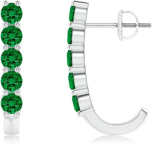 1-2.4 Ct. Certified Round Lab Emerald/Ruby/Sapphire J-Hoop Earrings For Women with Pushback|Gemstone Birthstone Jewelry in Saudi Arabia