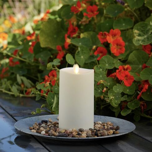 Luminara Outdoor Flameless LED Ivory Candle Melted Edge 3.75" x 7" Real Moving Flame Battery Operated Timer Plastic Weather-Resistant in Saudi Arabia