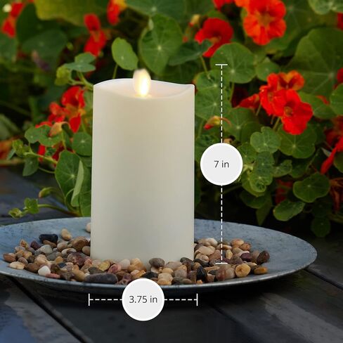 Luminara Outdoor Flameless LED Ivory Candle Melted Edge 3.75" x 7" Real Moving Flame Battery Operated Timer Plastic Weather-Resistant in Saudi Arabia