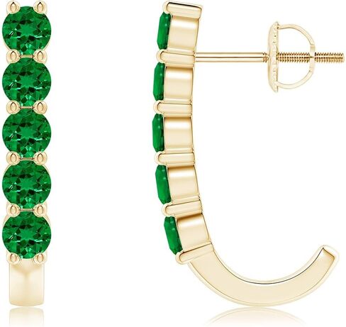 1-2.4 Ct. Certified Round Lab Emerald/Ruby/Sapphire J-Hoop Earrings For Women with Pushback|Gemstone Birthstone Jewelry in Saudi Arabia