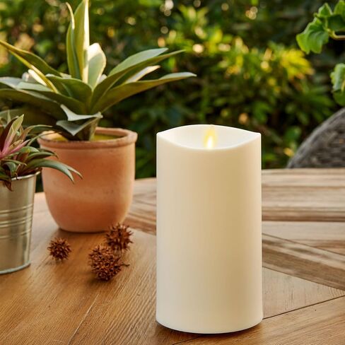 Luminara Outdoor Flameless LED Ivory Candle Melted Edge 3.75" x 7" Real Moving Flame Battery Operated Timer Plastic Weather-Resistant in Saudi Arabia
