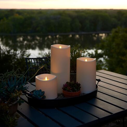 Luminara Outdoor Flameless LED Ivory Candle Melted Edge 3.75" x 7" Real Moving Flame Battery Operated Timer Plastic Weather-Resistant in Saudi Arabia