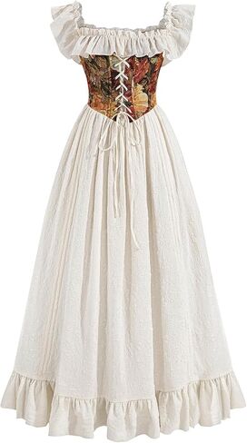 CR ROLECOS Renaissance Costume Women Floral Medieval Dress White Off Shoulder Victorian Dresses with Pocket in Kuwait
