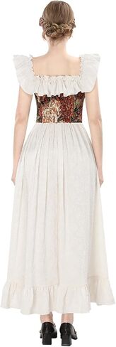 CR ROLECOS Renaissance Costume Women Floral Medieval Dress White Off Shoulder Victorian Dresses with Pocket in Kuwait