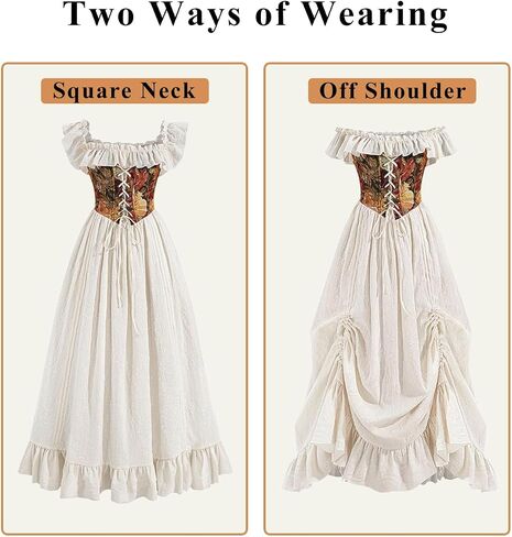 CR ROLECOS Renaissance Costume Women Floral Medieval Dress White Off Shoulder Victorian Dresses with Pocket in Kuwait