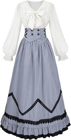 Womens Edwardian Victorian Dress Costume 1800s Costume Renaissance Blouse Skirt 2 Piece Set in Saudi Arabia