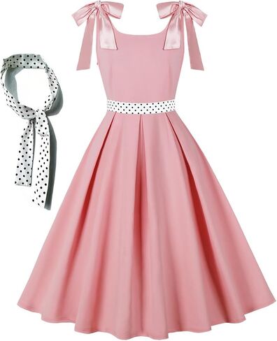 Wellwits Women's Bow Tie Strap Novelty 1950s Party Vintage Dress Outfit in Saudi Arabia