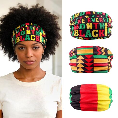 Doneace Juneteenth Headbands Rasta Headband Pan African Jamaica Juneteenth Hair Accessories Black Red Green Yellow African Colors Headwrap for Women Workout Party Parade Outfits 3Pcs in Saudi Arabia