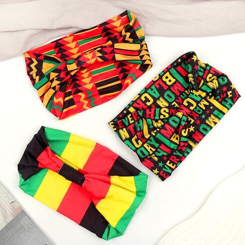 Doneace Juneteenth Headbands Rasta Headband Pan African Jamaica Juneteenth Hair Accessories Black Red Green Yellow African Colors Headwrap for Women Workout Party Parade Outfits 3Pcs in Saudi Arabia