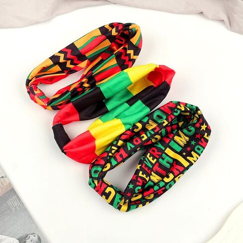 Doneace Juneteenth Headbands Rasta Headband Pan African Jamaica Juneteenth Hair Accessories Black Red Green Yellow African Colors Headwrap for Women Workout Party Parade Outfits 3Pcs in Saudi Arabia