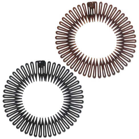 Women's Classic Nylon Flexible Comb Headband with Tooth for All Hair Types, Stylish and Easy-to-Use (Brown+Black) in Saudi Arabia