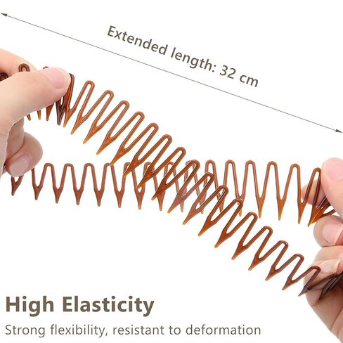 Women's Classic Nylon Flexible Comb Headband with Tooth for All Hair Types, Stylish and Easy-to-Use (Brown+Black) in Saudi Arabia