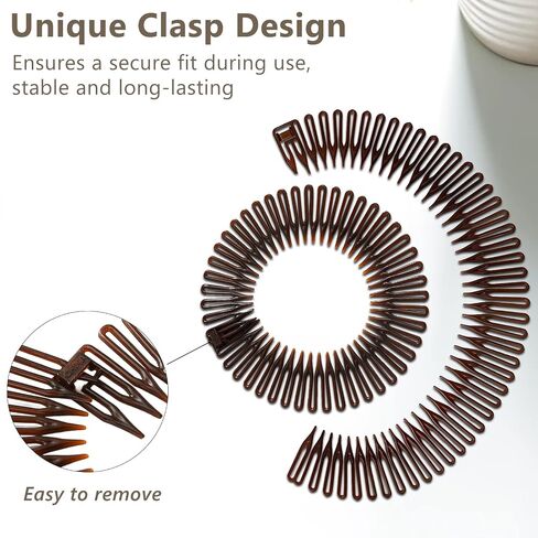 Women's Classic Nylon Flexible Comb Headband with Tooth for All Hair Types, Stylish and Easy-to-Use (Brown+Black) in Saudi Arabia